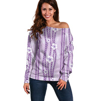 Hawaii Queen Liliuokalani Off Shoulder Sweater Lavender Lei Pua Kalaunu LT05 Women Lavender - Polynesian Pride