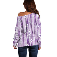 Hawaii Queen Liliuokalani Off Shoulder Sweater Lavender Lei Pua Kalaunu LT05 - Polynesian Pride