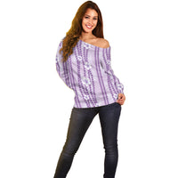Hawaii Queen Liliuokalani Off Shoulder Sweater Lavender Lei Pua Kalaunu LT05 - Polynesian Pride