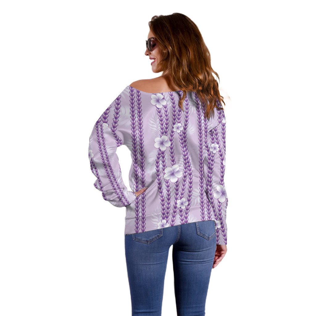 Hawaii Queen Liliuokalani Off Shoulder Sweater Lavender Lei Pua Kalaunu LT05 - Polynesian Pride