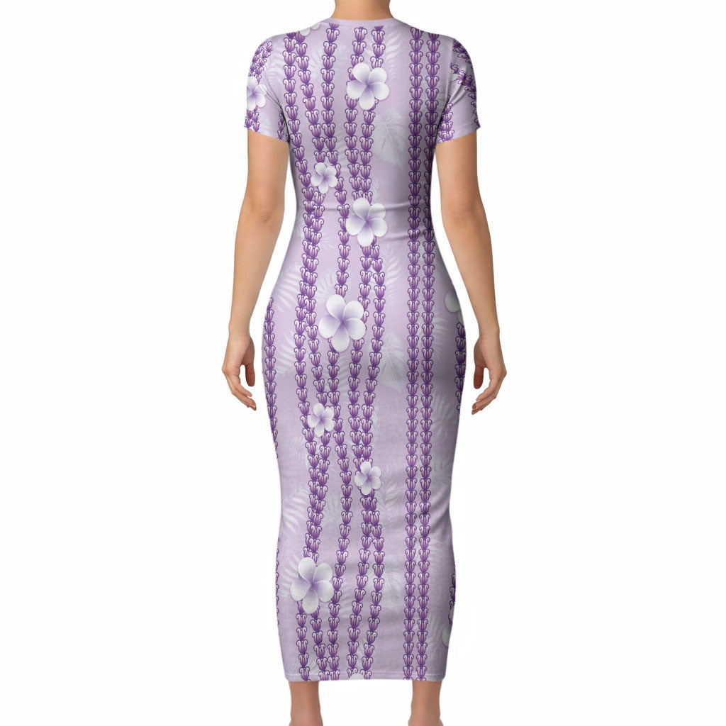 Hawaii Queen Liliuokalani Short Sleeve Bodycon Dress Lavender Lei Pua Kalaunu LT05 - Polynesian Pride
