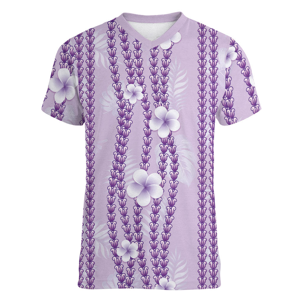 Hawaii Queen Liliuokalani Women V-Neck T-Shirt Lavender Lei Pua Kalaunu LT05 Female Lavender - Polynesian Pride