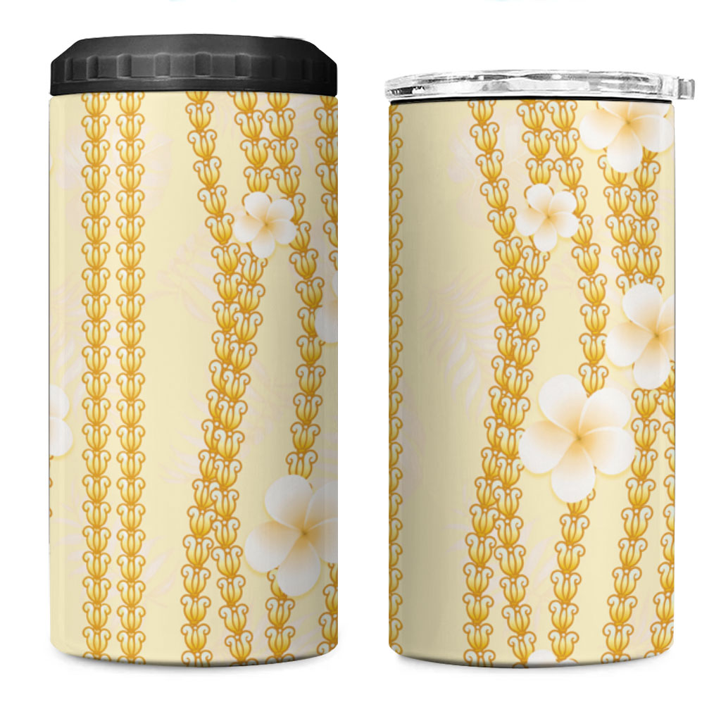 Hawaii Queen Liliuokalani 4 in 1 Can Cooler Tumbler Gold Lei Pua Kalaunu