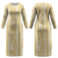 Hawaii Queen Liliuokalani Couples Matching Long Sleeve Bodycon Dress and Long Sleeve Button Shirt Gold Lei Pua Kalaunu LT05 - Polynesian Pride