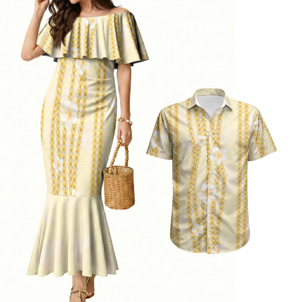 Hawaii Queen Liliuokalani Couples Matching Mermaid Dress and Hawaiian Shirt Gold Lei Pua Kalaunu LT05 Gold - Polynesian Pride