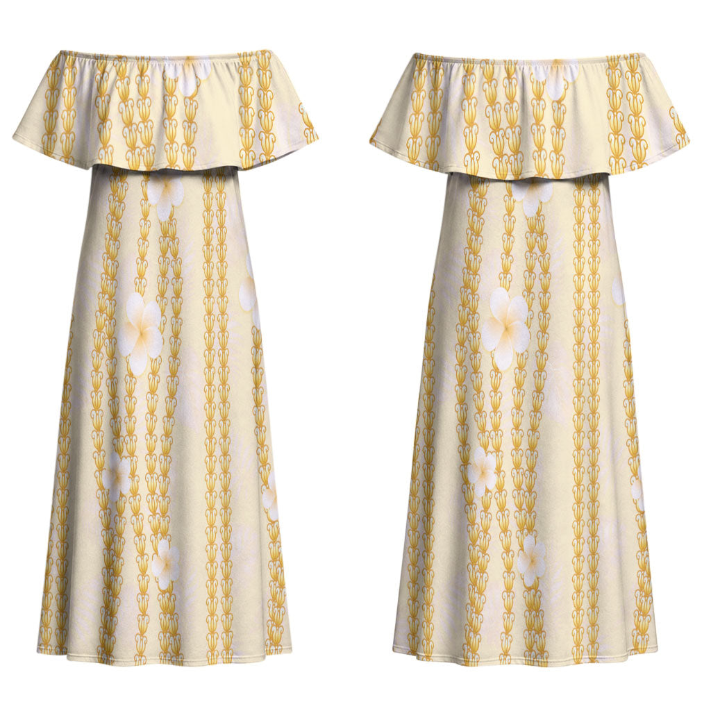 Hawaii Queen Liliuokalani Couples Matching Off Shoulder Maxi Dress and Hawaiian Shirt Gold Lei Pua Kalaunu LT05 - Polynesian Pride