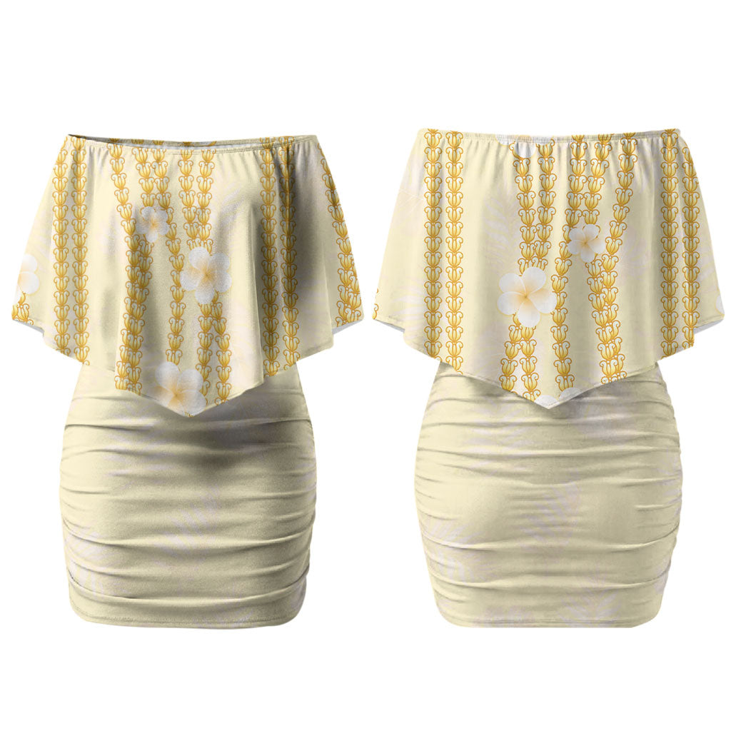 Hawaii Queen Liliuokalani Couples Matching Off Shoulder Short Dress and Long Sleeve Button Shirt Gold Lei Pua Kalaunu LT05 - Polynesian Pride