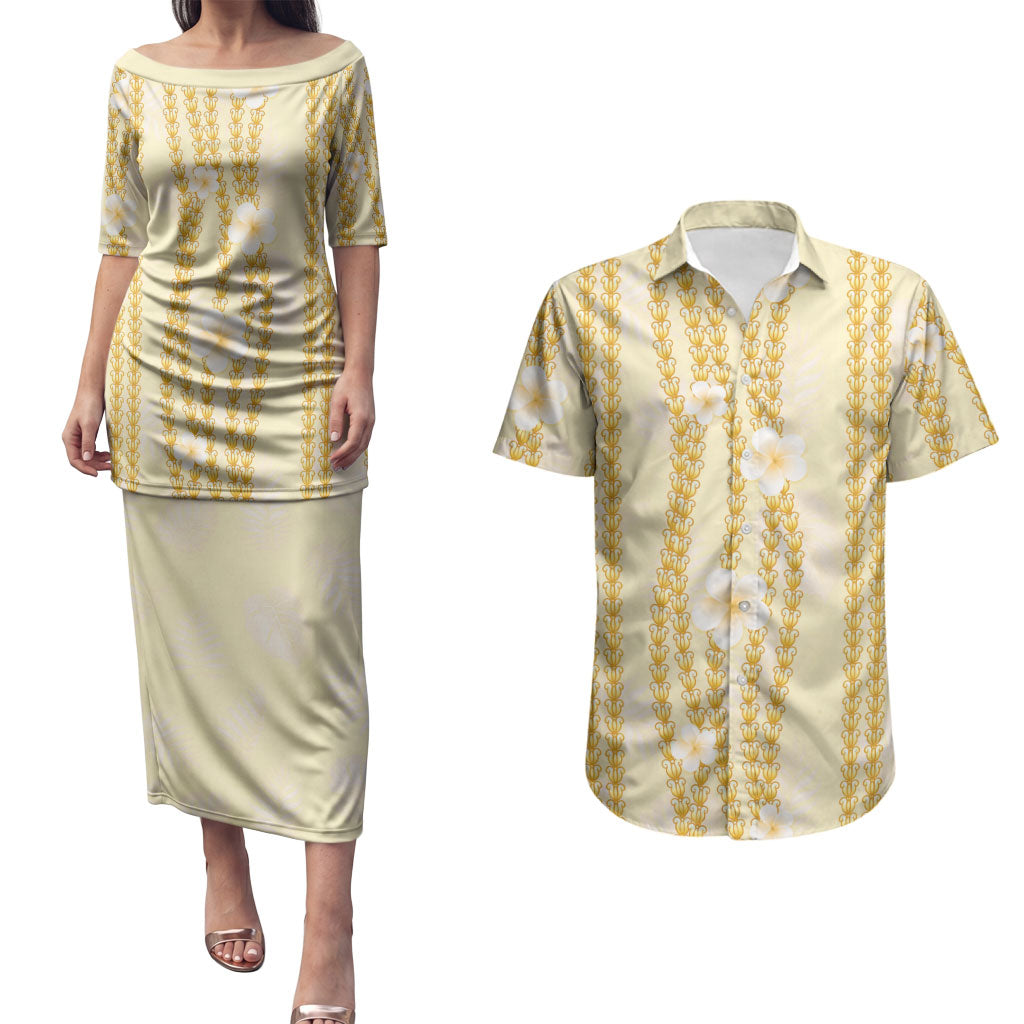 Hawaii Queen Liliuokalani Couples Matching Puletasi and Hawaiian Shirt Gold Lei Pua Kalaunu LT05 Gold - Polynesian Pride