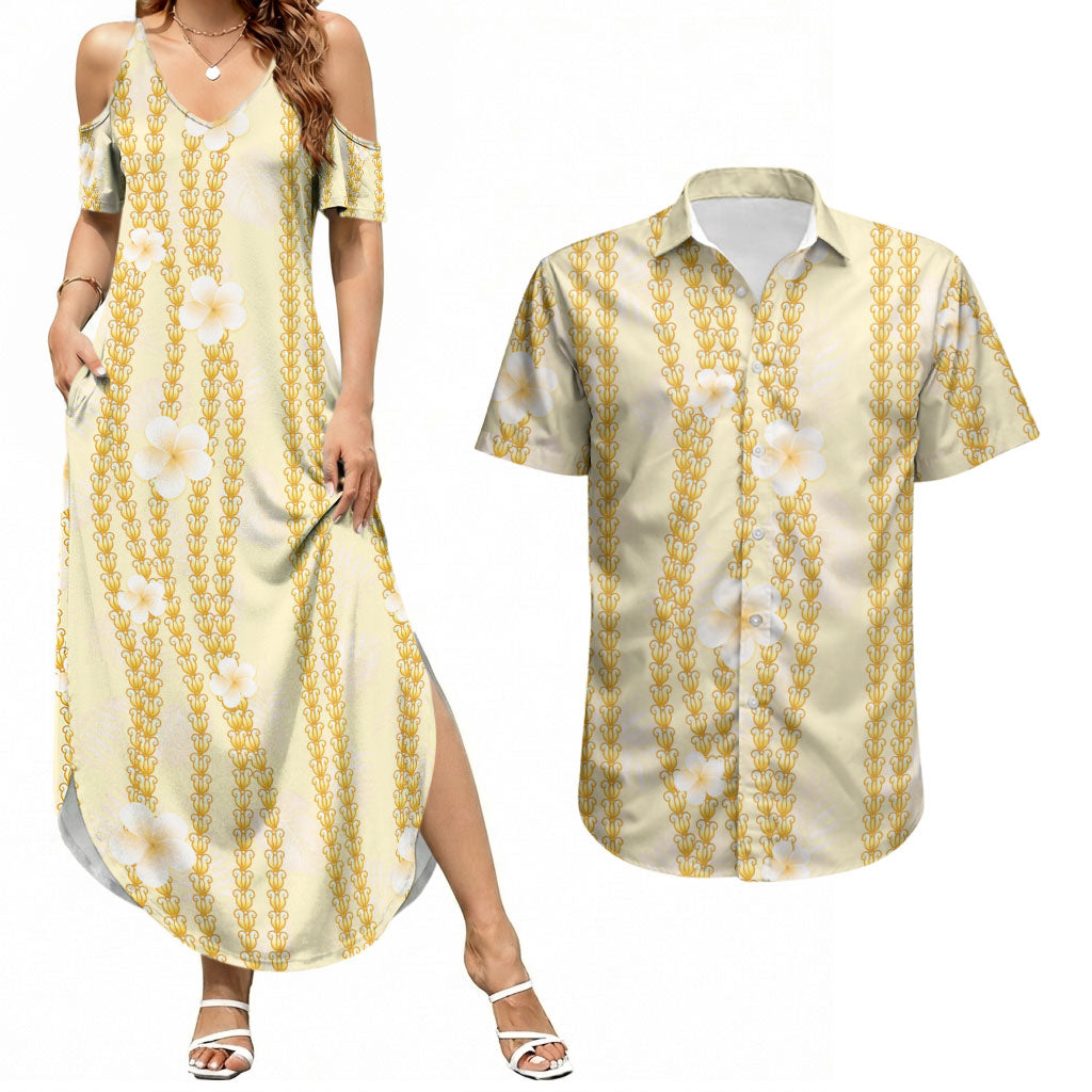 Hawaii Queen Liliuokalani Couples Matching Summer Maxi Dress and Hawaiian Shirt Gold Lei Pua Kalaunu LT05 Gold - Polynesian Pride