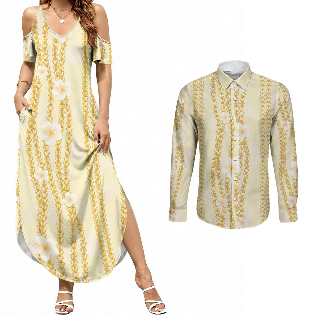 Hawaii Queen Liliuokalani Couples Matching Summer Maxi Dress and Long Sleeve Button Shirt Gold Lei Pua Kalaunu LT05 Gold - Polynesian Pride