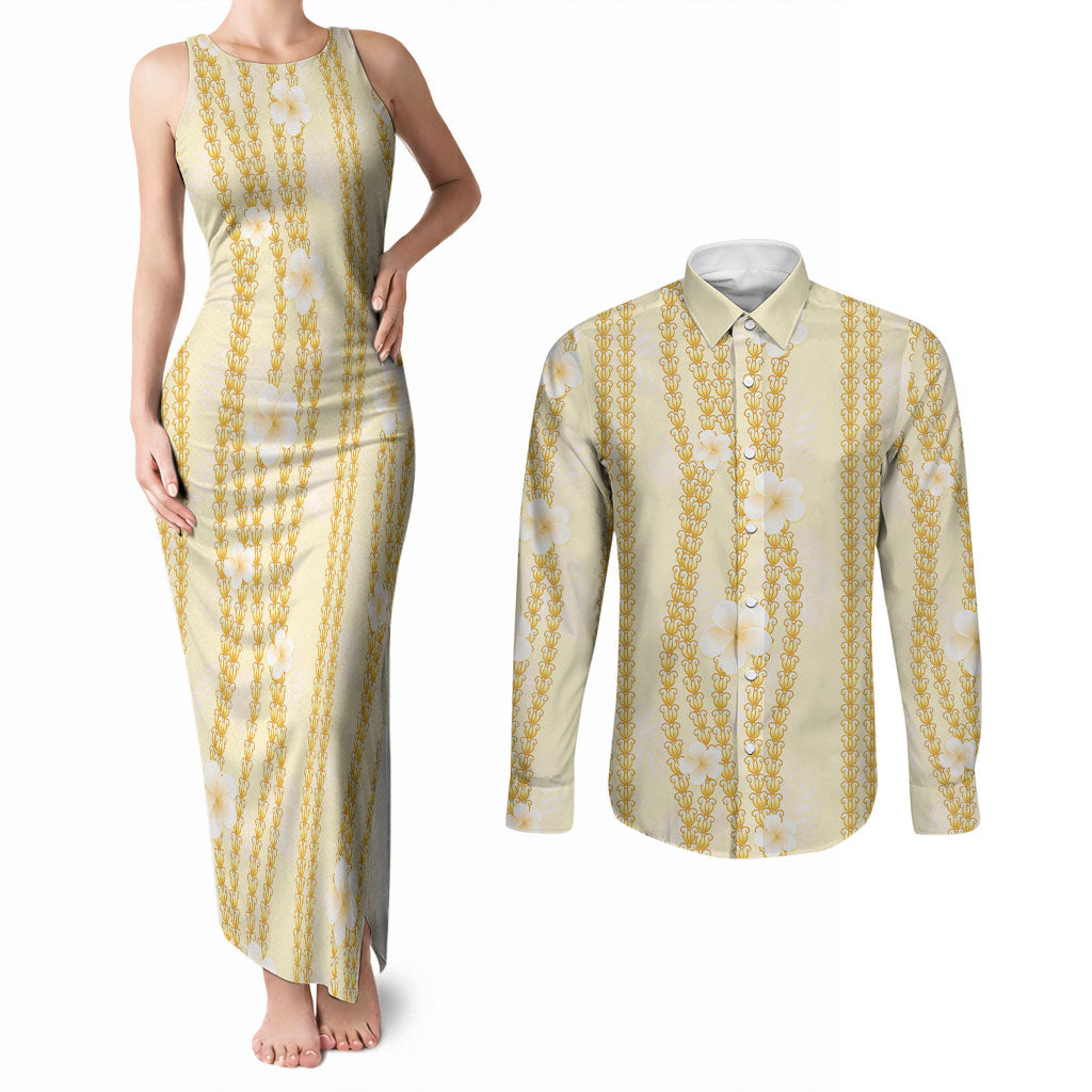 Hawaii Queen Liliuokalani Couples Matching Tank Maxi Dress and Long Sleeve Button Shirt Gold Lei Pua Kalaunu LT05 Gold - Polynesian Pride