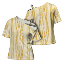 Hawaii Queen Liliuokalani Cross Shoulder Shirt Gold Lei Pua Kalaunu LT05 - Polynesian Pride