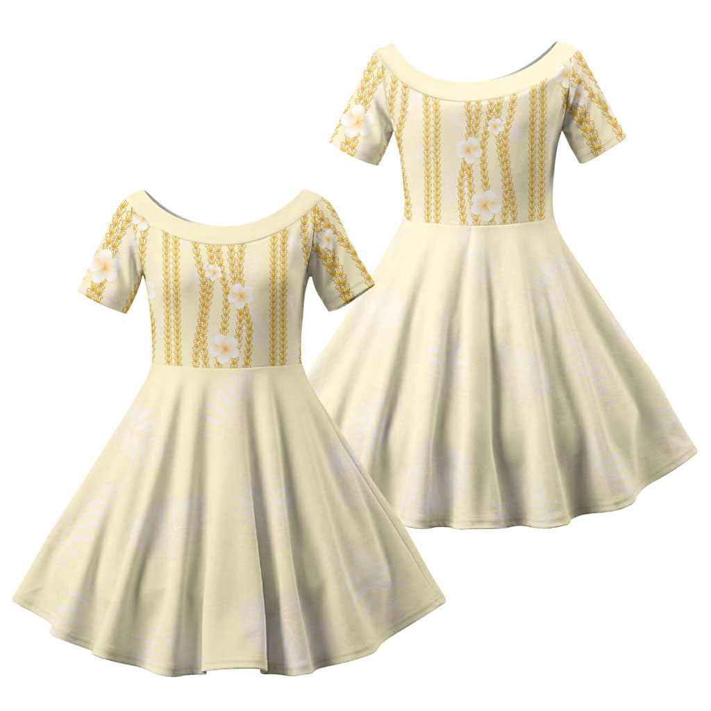Hawaii Queen Liliuokalani Family Matching Mermaid Dress and Hawaiian Shirt Gold Lei Pua Kalaunu LT05 Daughter's Dress Gold - Polynesian Pride