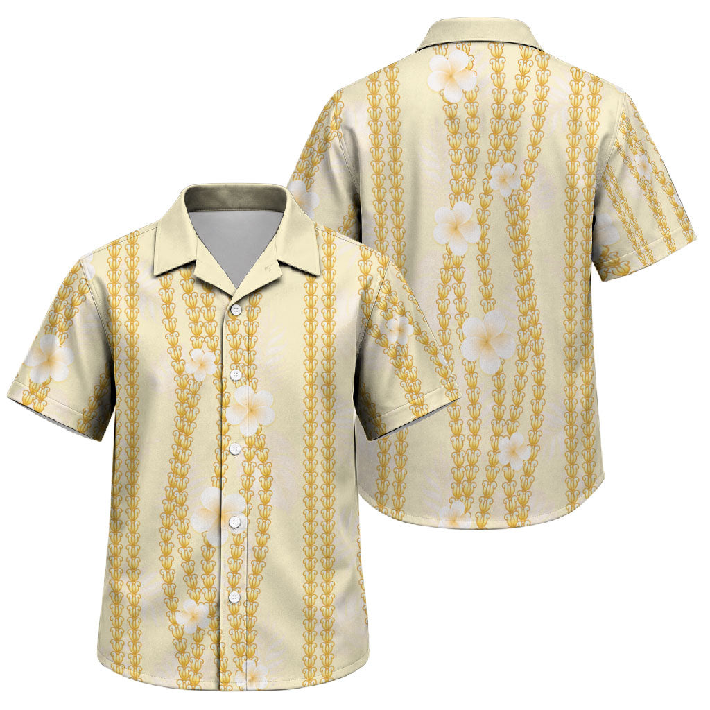 Hawaii Queen Liliuokalani Family Matching Mermaid Dress and Hawaiian Shirt Gold Lei Pua Kalaunu LT05 Son's Shirt Gold - Polynesian Pride