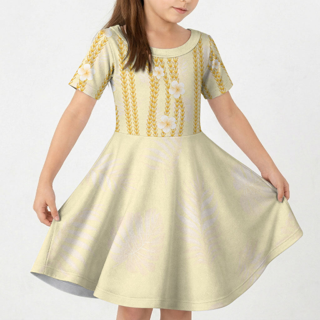 Hawaii Queen Liliuokalani Kid Short Sleeve Dress Gold Lei Pua Kalaunu LT05 KID Gold - Polynesian Pride