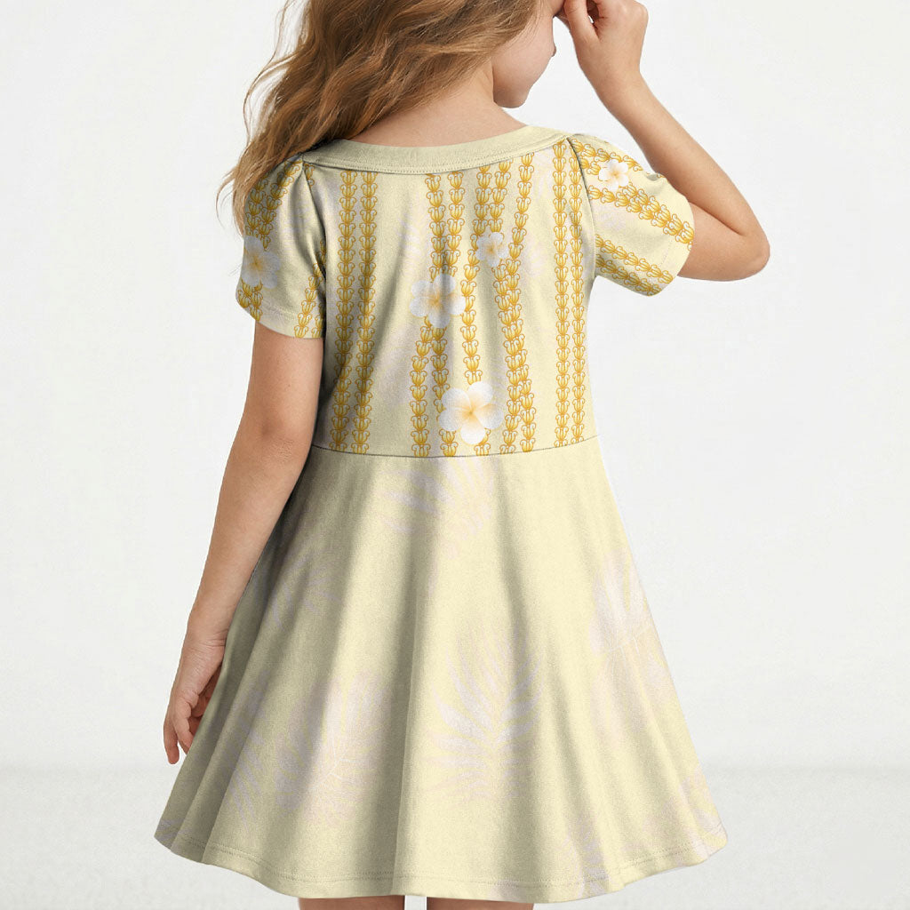 Hawaii Queen Liliuokalani Kid Short Sleeve Dress Gold Lei Pua Kalaunu LT05 - Polynesian Pride