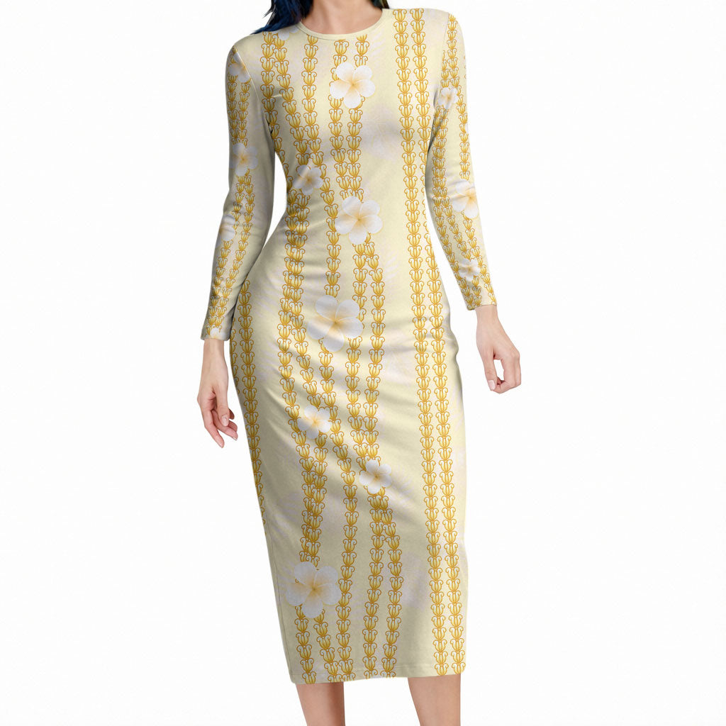 Hawaii Queen Liliuokalani Long Sleeve Bodycon Dress Gold Lei Pua Kalaunu LT05 Long Dress Gold - Polynesian Pride