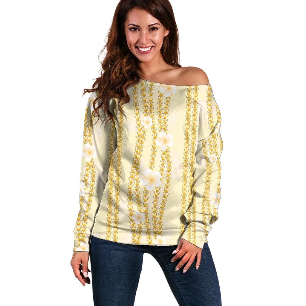 Hawaii Queen Liliuokalani Off Shoulder Sweater Gold Lei Pua Kalaunu LT05 Women Gold - Polynesian Pride