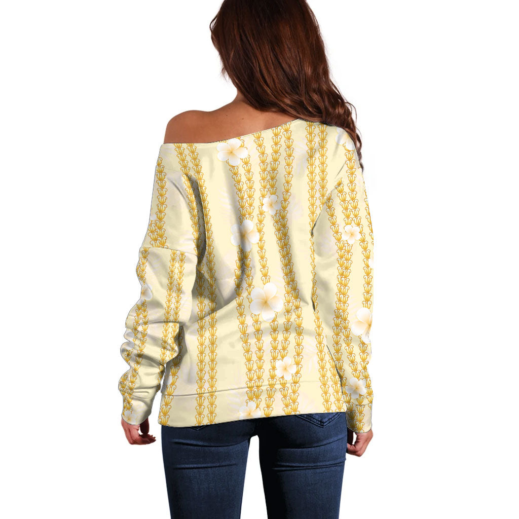 Hawaii Queen Liliuokalani Off Shoulder Sweater Gold Lei Pua Kalaunu LT05 - Polynesian Pride