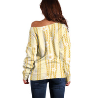 Hawaii Queen Liliuokalani Off Shoulder Sweater Gold Lei Pua Kalaunu LT05 - Polynesian Pride