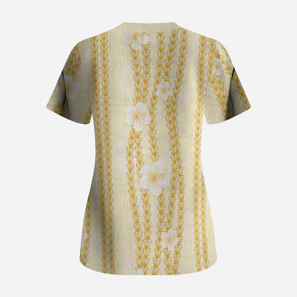 Hawaii Queen Liliuokalani Scrub Top Gold Lei Pua Kalaunu LT05 - Polynesian Pride