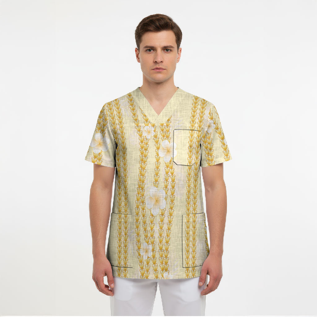 Hawaii Queen Liliuokalani Scrub Top Gold Lei Pua Kalaunu LT05 - Polynesian Pride