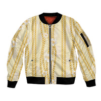 Hawaii Queen Liliuokalani Sleeve Zip Bomber Jacket Gold Lei Pua Kalaunu LT05 Unisex Gold - Polynesian Pride