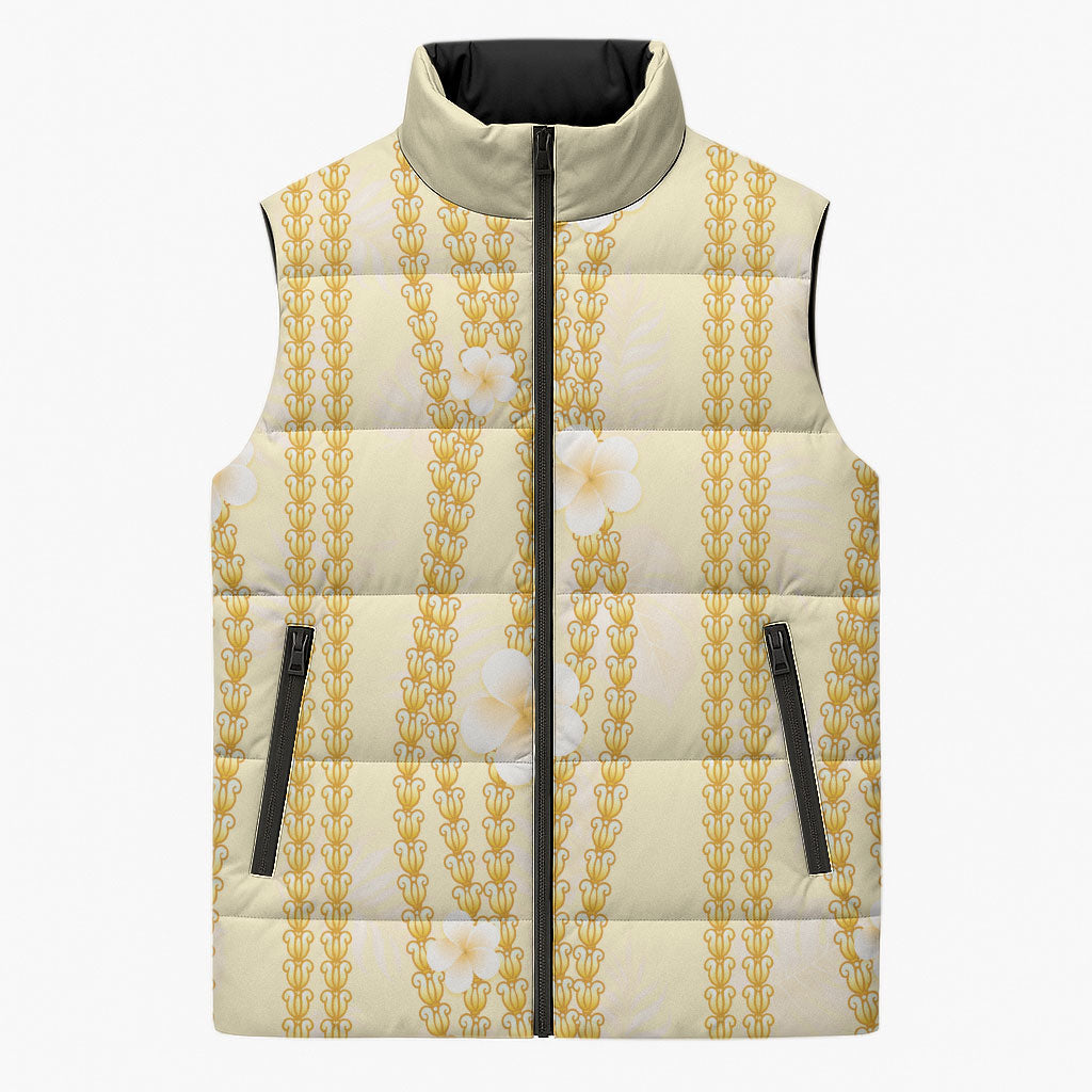 Hawaii Queen Liliuokalani Sleeveless Puffer Jacket Gold Lei Pua Kalaunu