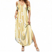 Hawaii Queen Liliuokalani Summer Maxi Dress Gold Lei Pua Kalaunu LT05 Women Gold - Polynesian Pride