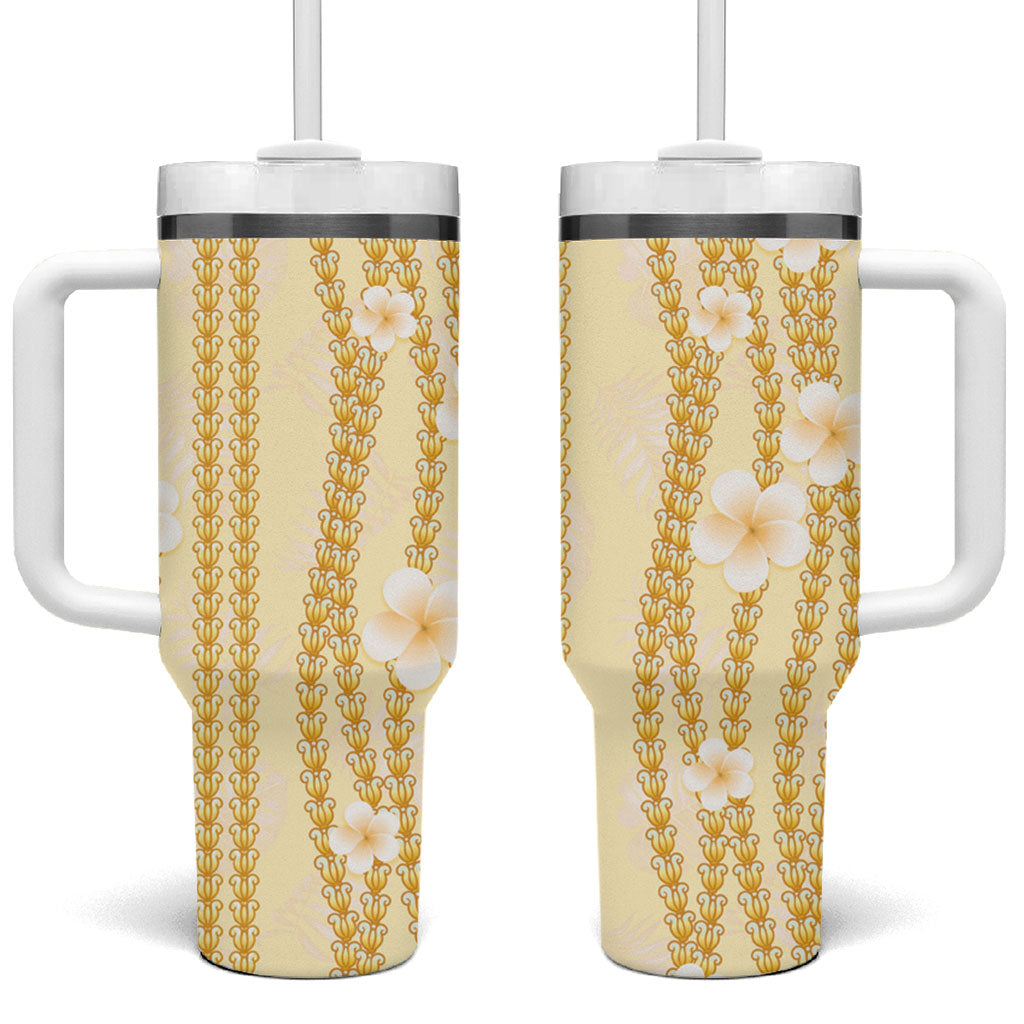 Hawaii Queen Liliuokalani Tumbler With Handle Gold Lei Pua Kalaunu