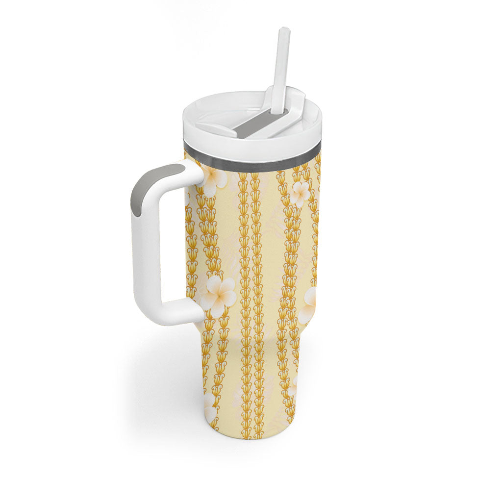 Hawaii Queen Liliuokalani Tumbler With Handle Gold Lei Pua Kalaunu LT05 - Polynesian Pride