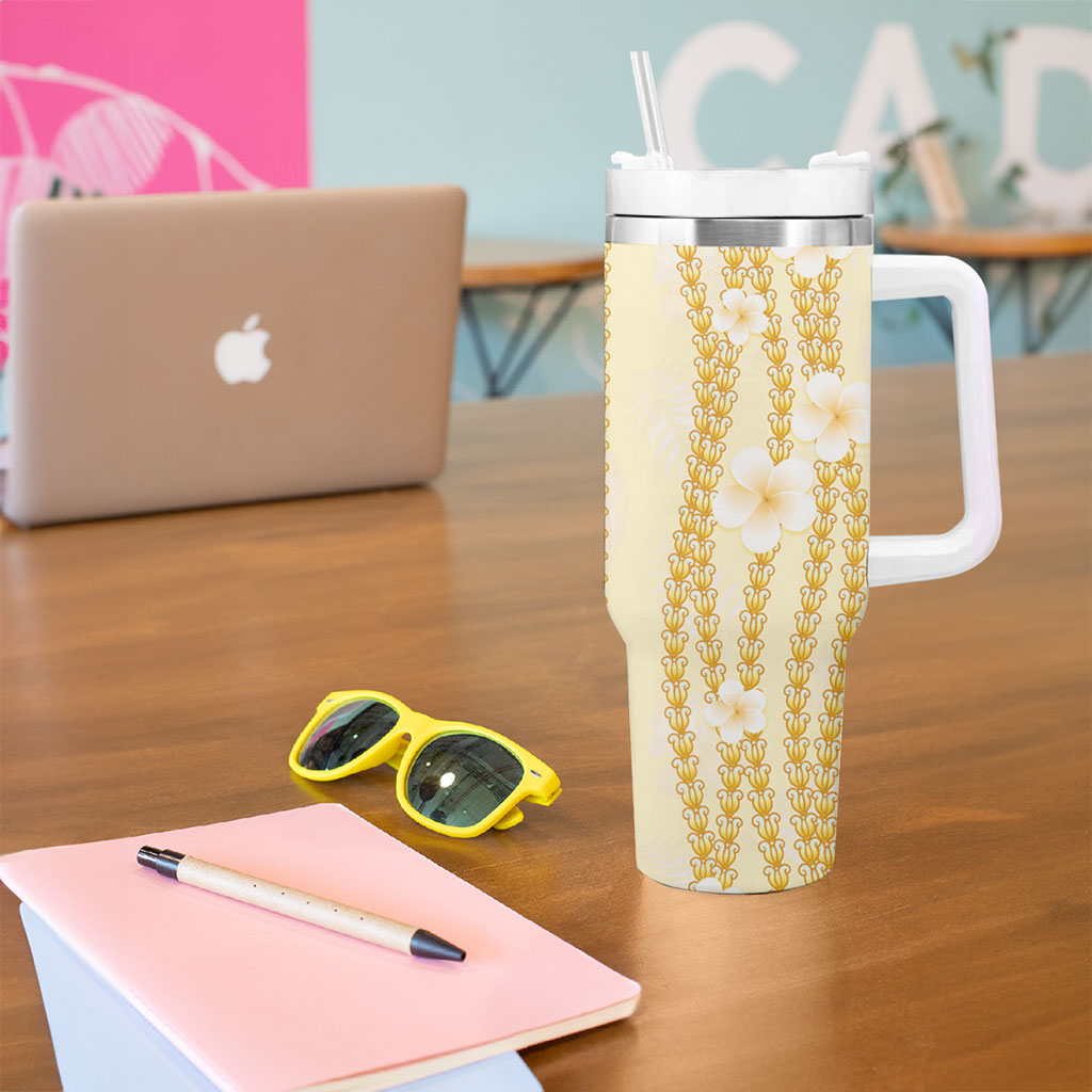 Hawaii Queen Liliuokalani Tumbler With Handle Gold Lei Pua Kalaunu LT05 - Polynesian Pride