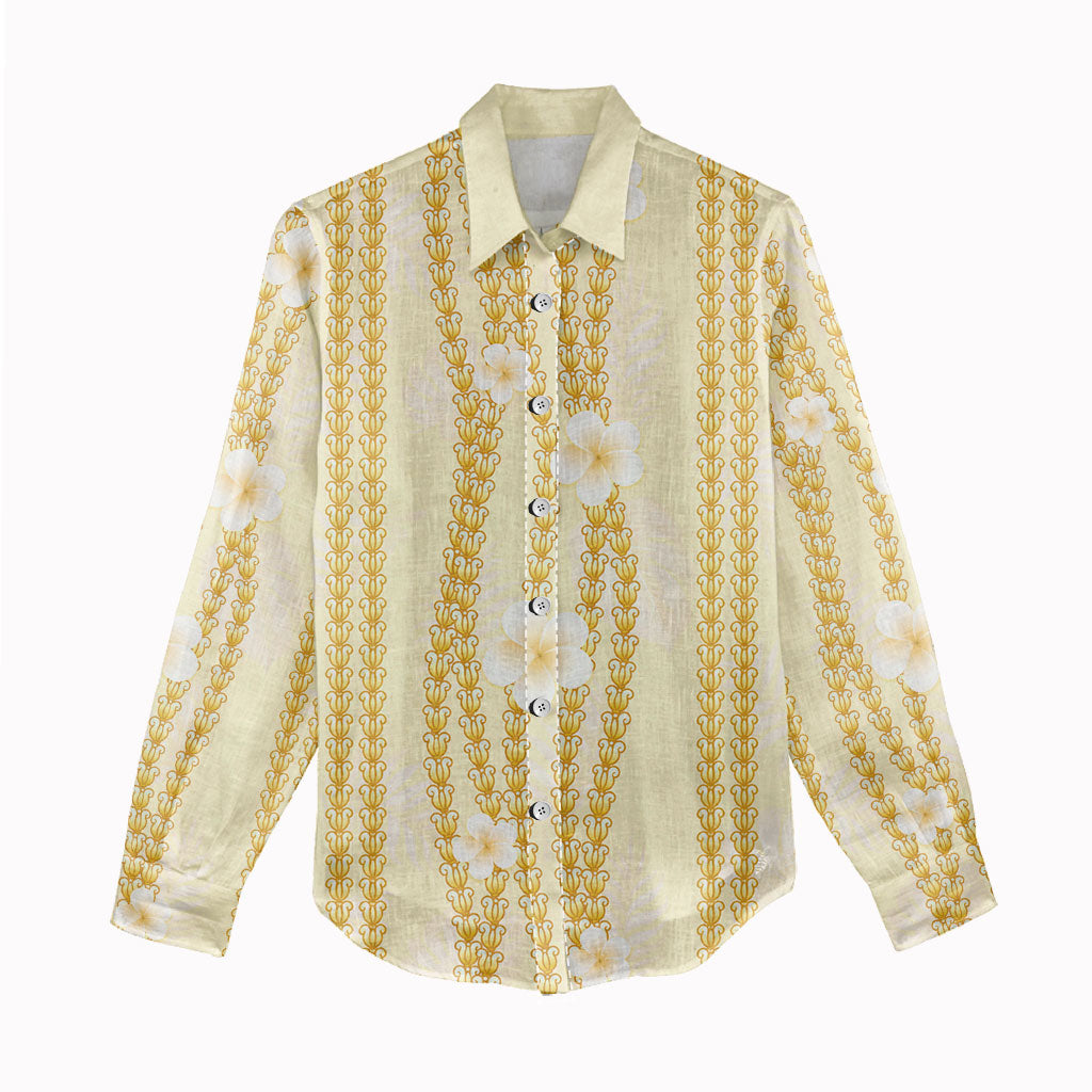 Hawaii Queen Liliuokalani Women Casual Shirt Gold Lei Pua Kalaunu LT05 - Polynesian Pride