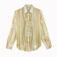 Hawaii Queen Liliuokalani Women Casual Shirt Gold Lei Pua Kalaunu LT05 - Polynesian Pride
