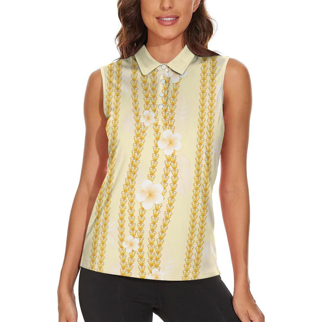 Hawaii Queen Liliuokalani Women Sleeveless Polo Shirt Gold Lei Pua Kalaunu LT05 - Polynesian Pride