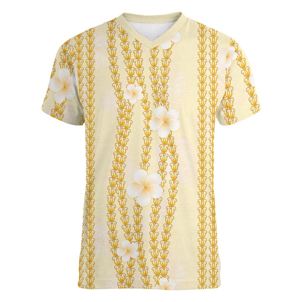 Hawaii Queen Liliuokalani Women V-Neck T-Shirt Gold Lei Pua Kalaunu LT05 Female Gold - Polynesian Pride