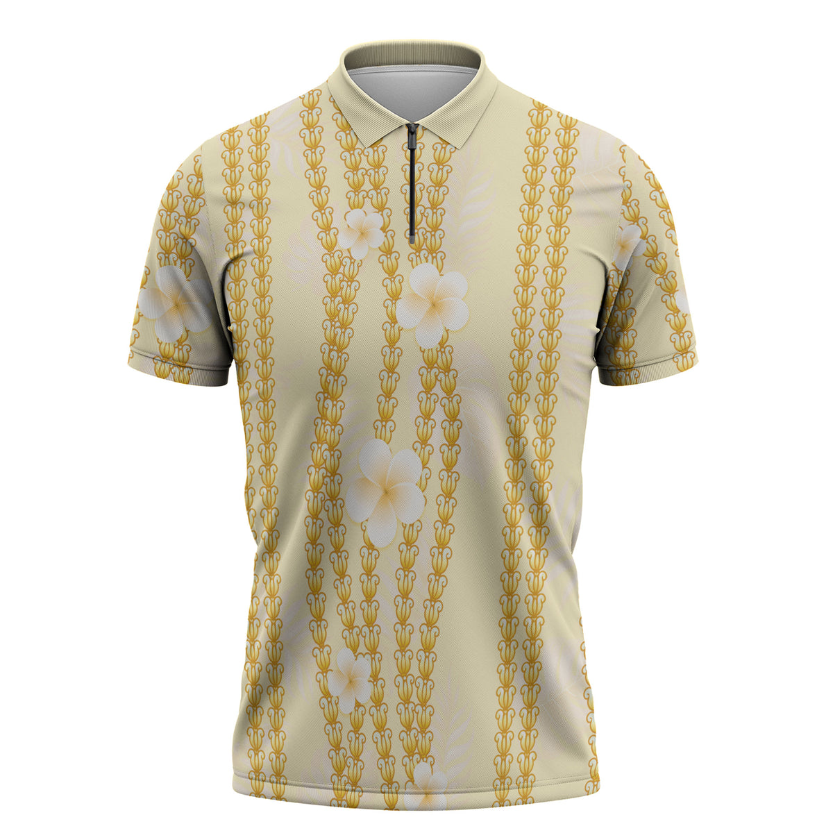 Hawaii Queen Liliuokalani Zipper Polo Shirt Gold Lei Pua Kalaunu LT05 Gold - Polynesian Pride