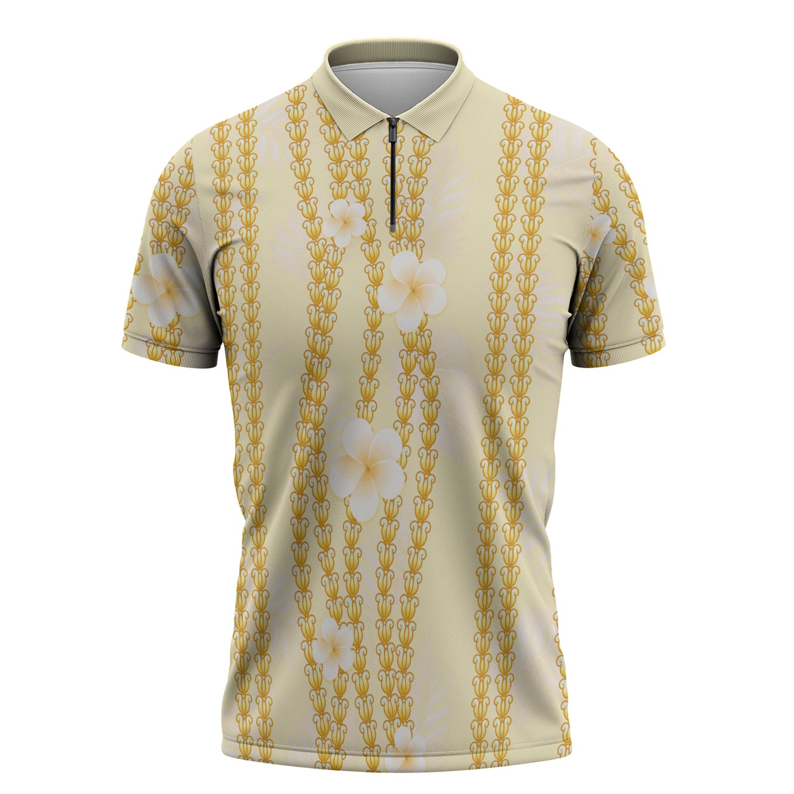 Hawaii Queen Liliuokalani Zipper Polo Shirt Gold Lei Pua Kalaunu LT05 Gold - Polynesian Pride