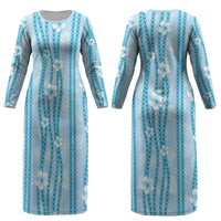 Hawaii Queen Liliuokalani Couples Matching Long Sleeve Bodycon Dress and Long Sleeve Button Shirt Blue Lei Pua Kalaunu LT05 - Polynesian Pride