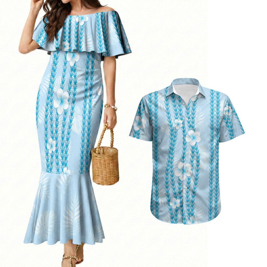 Hawaii Queen Liliuokalani Couples Matching Mermaid Dress and Hawaiian Shirt Blue Lei Pua Kalaunu LT05 Blue - Polynesian Pride