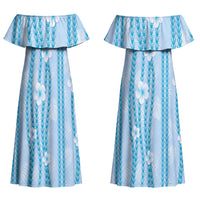 Hawaii Queen Liliuokalani Couples Matching Off Shoulder Maxi Dress and Hawaiian Shirt Blue Lei Pua Kalaunu LT05 - Polynesian Pride