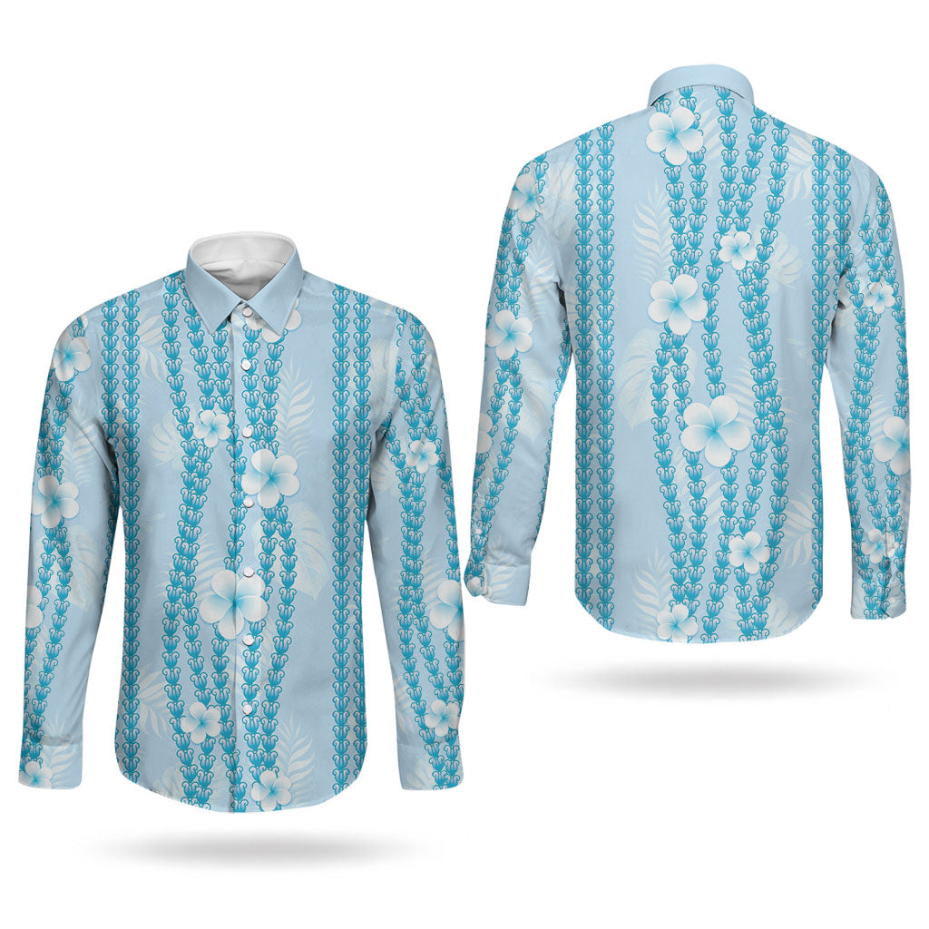Hawaii Queen Liliuokalani Couples Matching Off Shoulder Maxi Dress and Long Sleeve Button Shirt Blue Lei Pua Kalaunu LT05 - Polynesian Pride