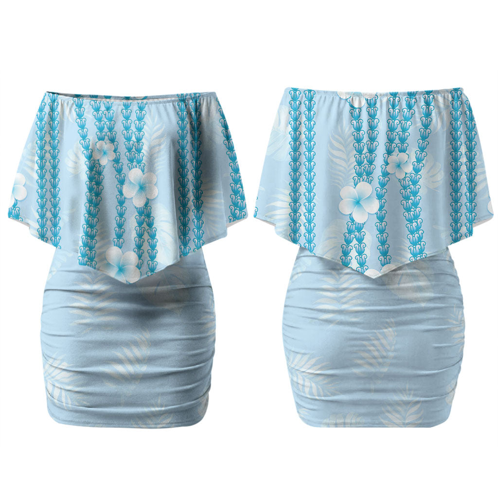 Hawaii Queen Liliuokalani Couples Matching Off Shoulder Short Dress and Long Sleeve Button Shirt Blue Lei Pua Kalaunu LT05 - Polynesian Pride