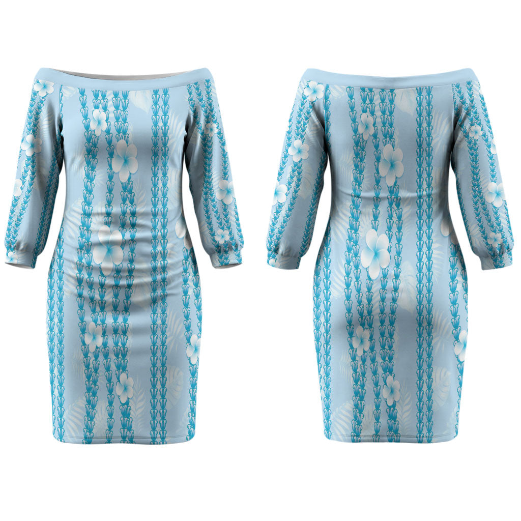 Hawaii Queen Liliuokalani Couples Matching Off The Shoulder Long Sleeve Dress and Long Sleeve Button Shirt Blue Lei Pua Kalaunu LT05 - Polynesian Pride