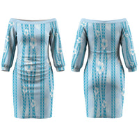 Hawaii Queen Liliuokalani Couples Matching Off The Shoulder Long Sleeve Dress and Long Sleeve Button Shirt Blue Lei Pua Kalaunu LT05 - Polynesian Pride