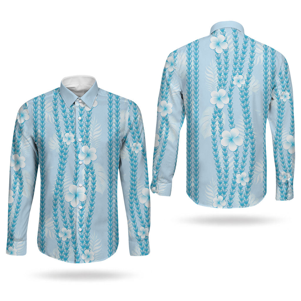 Hawaii Queen Liliuokalani Couples Matching Puletasi and Long Sleeve Button Shirt Blue Lei Pua Kalaunu LT05 - Polynesian Pride