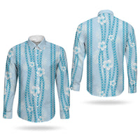 Hawaii Queen Liliuokalani Couples Matching Puletasi and Long Sleeve Button Shirt Blue Lei Pua Kalaunu LT05 - Polynesian Pride
