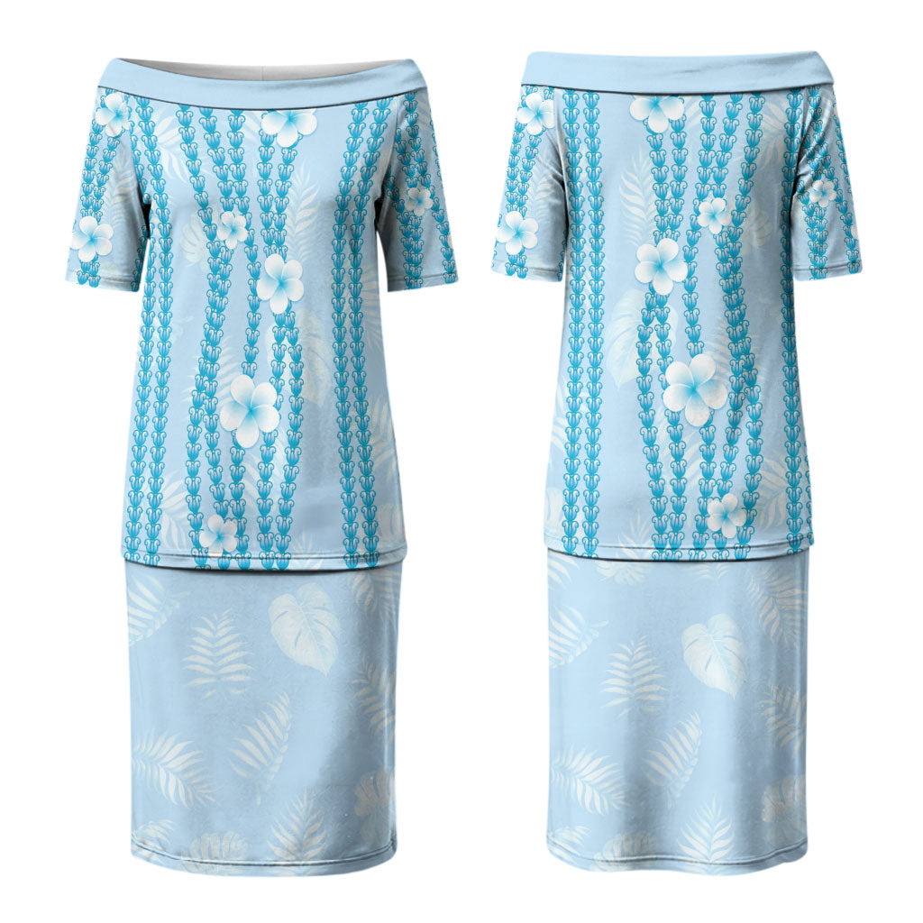 Hawaii Queen Liliuokalani Couples Matching Puletasi and Long Sleeve Button Shirt Blue Lei Pua Kalaunu LT05 - Polynesian Pride