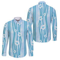 Hawaii Queen Liliuokalani Family Matching Long Sleeve Bodycon Dress and Hawaiian Shirt Blue Lei Pua Kalaunu LT05 Dad's Shirt - Long Sleeve Blue - Polynesian Pride