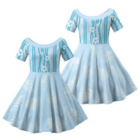 Hawaii Queen Liliuokalani Family Matching Long Sleeve Bodycon Dress and Hawaiian Shirt Blue Lei Pua Kalaunu LT05 Daughter's Dress Blue - Polynesian Pride
